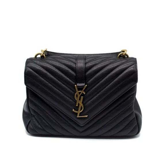 Saint Laurent Matelasse Monogram Medium College Black Leather Shoulder Bag YSL - Picture 4 of 12